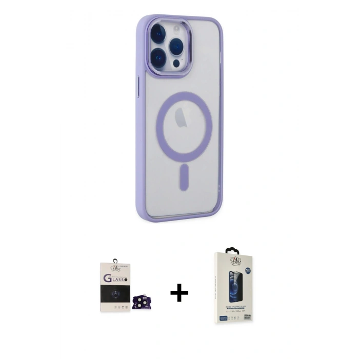 MARSİLYAN™- iPhone 14 Pro Max Kılıf Yankı Işık Özel Seri - Siyah Bilvis Hayalet Cam Ekran Koruyucu + Bilvis Titan Kamera Lens - SH
