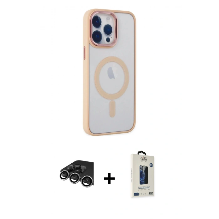 MARSİLYAN™- iPhone 14 Pro Max Kılıf Yankı Işık Özel Seri - Siyah Bilvis Hayalet Cam Ekran Koruyucu + Raze Metal Kamera Lens - GS