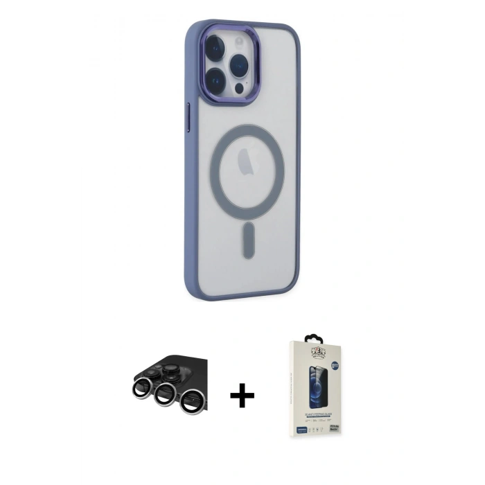 MARSİLYAN™- iPhone 14 Pro Max Kılıf Yankı Işık Özel Seri - Siyah Bilvis Hayalet Cam Ekran Koruyucu + Raze Metal Kamera Lens - GS