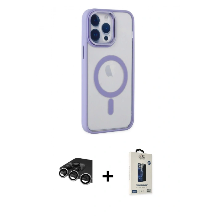 MARSİLYAN™- iPhone 14 Pro Max Kılıf Yankı Işık Özel Seri - Siyah Bilvis Hayalet Cam Ekran Koruyucu + Raze Metal Kamera Lens - GS