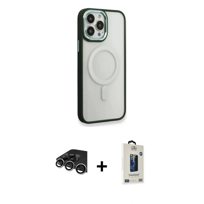 MARSİLYAN™- iPhone 14 Pro Max Kılıf Yankı Işık Özel Seri - Siyah Bilvis Hayalet Cam Ekran Koruyucu + Raze Metal Kamera Lens - GS
