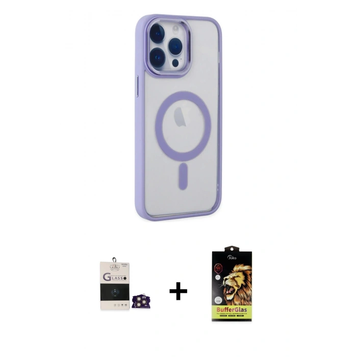 MARSİLYAN™- iPhone 14 Pro Max Kılıf Yankı Işık Özel Seri - Siyah Buffer Cam Ekran Koruyucu + Bilvis Titan Kamera Lens - GD