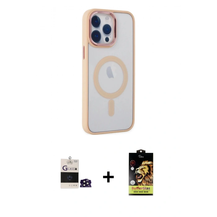 MARSİLYAN™- iPhone 14 Pro Max Kılıf Yankı Işık Özel Seri - Siyah Buffer Cam Ekran Koruyucu + Derin Mor Bilvis Titan Kamera Lens