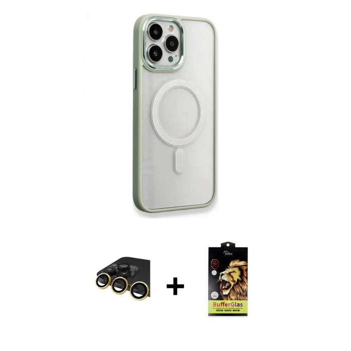 MARSİLYAN™- iPhone 14 Pro Max Kılıf Yankı Işık Özel Seri - Siyah Buffer Cam Ekran Koruyucu + Gold Raze Metal Kamera Lens
