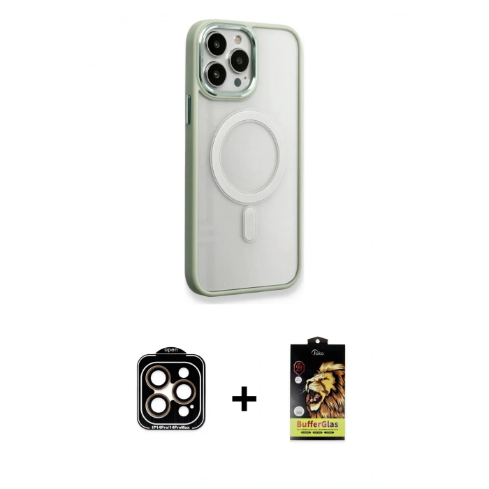 MARSİLYAN™- iPhone 14 Pro Max Kılıf Yankı Işık Özel Seri - Siyah Buffer Cam Ekran Koruyucu + PVD Metal Kamera Lens - TU