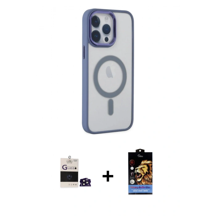 MARSİLYAN™- iPhone 14 Pro Max Kılıf Yankı Işık Özel Seri - Siyah Buffer Hayalet Cam Ekran Koruyucu + Bilvis Titan Kamera Lens - DNMR