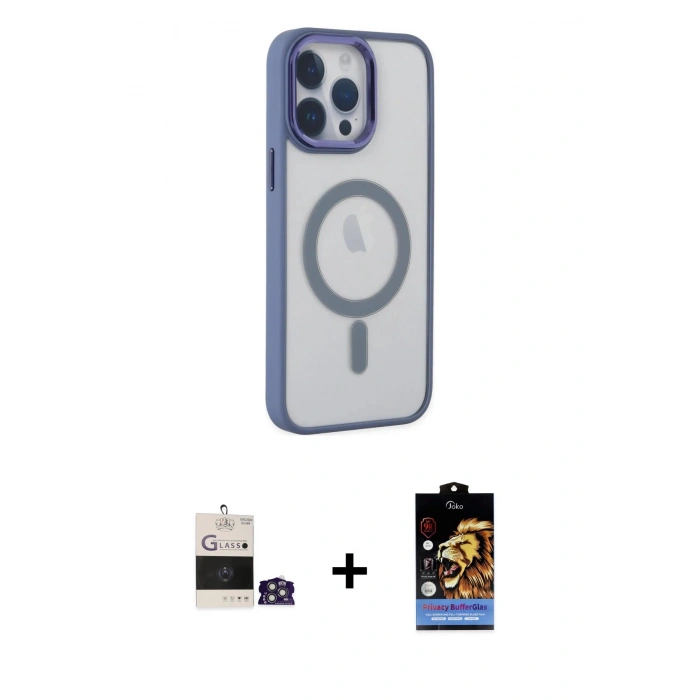 MARSİLYAN™- iPhone 14 Pro Max Kılıf Yankı Işık Özel Seri - Siyah Buffer Hayalet Cam Ekran Koruyucu + Bilvis Titan Kamera Lens - GS