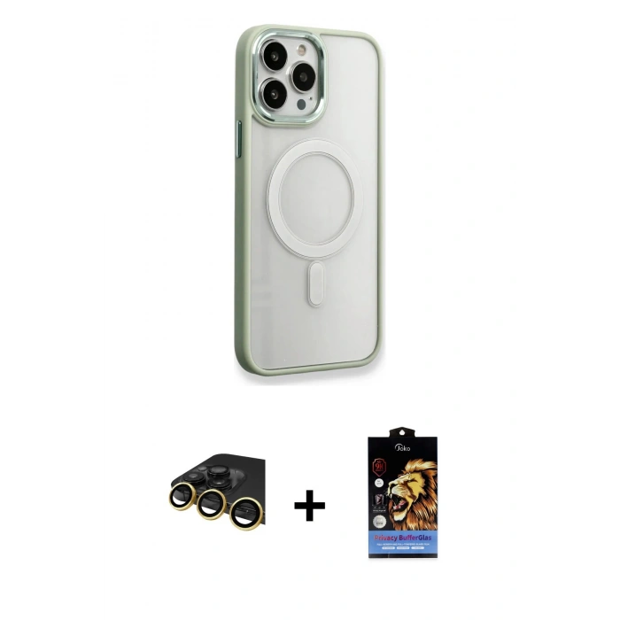 MARSİLYAN™- iPhone 14 Pro Max Kılıf Yankı Işık Özel Seri - Siyah Buffer Hayalet Cam Ekran Koruyucu + Gold Raze Metal Kamera Lens