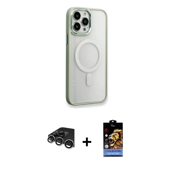 MARSİLYAN™- iPhone 14 Pro Max Kılıf Yankı Işık Özel Seri - Siyah Buffer Hayalet Cam Ekran Koruyucu + Gümüş Raze Metal Kamera Lens