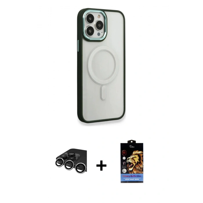 MARSİLYAN™- iPhone 14 Pro Max Kılıf Yankı Işık Özel Seri - Siyah Buffer Hayalet Cam Ekran Koruyucu + Gümüş Raze Metal Kamera Lens