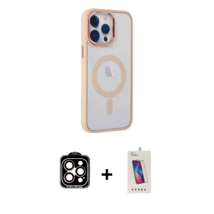 MARSİLYAN™- iPhone 14 Pro Max Kılıf Yankı Işık Özel Seri - Siyah Joko 5D Cam + PVD Metal Kamera Lens - TU
