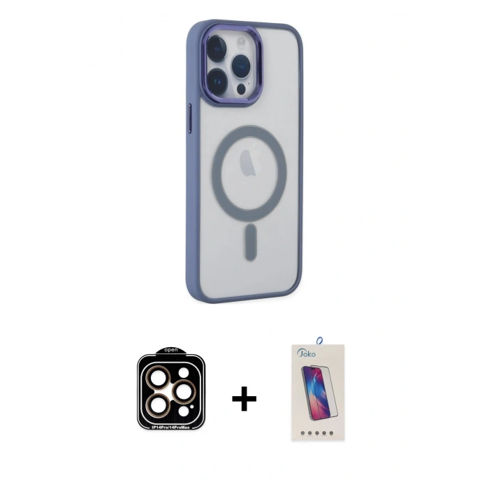 MARSİLYAN™- iPhone 14 Pro Max Kılıf Yankı Işık Özel Seri - Siyah Joko 5D Cam + PVD Metal Kamera Lens - TU