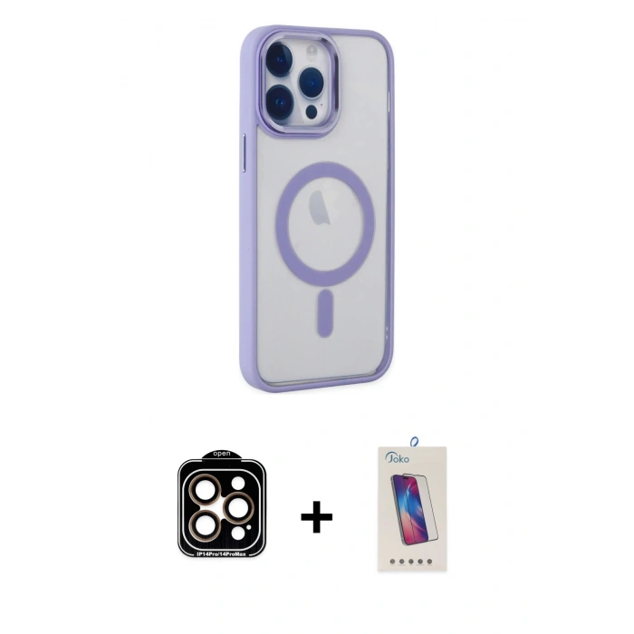 MARSİLYAN™- iPhone 14 Pro Max Kılıf Yankı Işık Özel Seri - Siyah Joko 5D Cam + PVD Metal Kamera Lens - TU