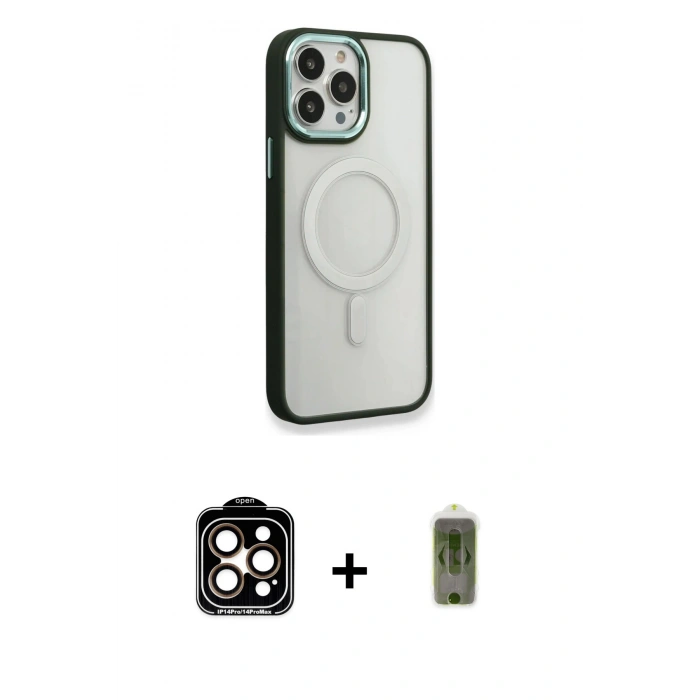 MARSİLYAN™- iPhone 14 Pro Max Kılıf Yankı Işık Özel Seri - Siyah Joko Magic 5D Hayalet Cam + Turuncu PVD Metal Kamera Lens