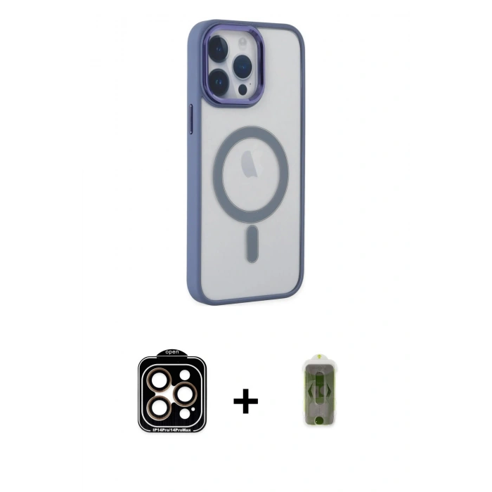 MARSİLYAN™- iPhone 14 Pro Max Kılıf Yankı Işık Özel Seri - Siyah Joko Magic 5D Hayalet Cam + Turuncu PVD Metal Kamera Lens