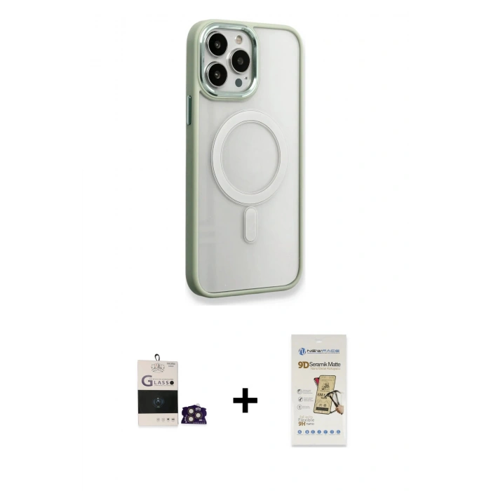 MARSİLYAN™- iPhone 14 Pro Max Kılıf Yankı Işık Özel Seri - Siyah Mat Seramik Nano Ekran Koruyucu + Bilvis Titan Kamera Lens - GD