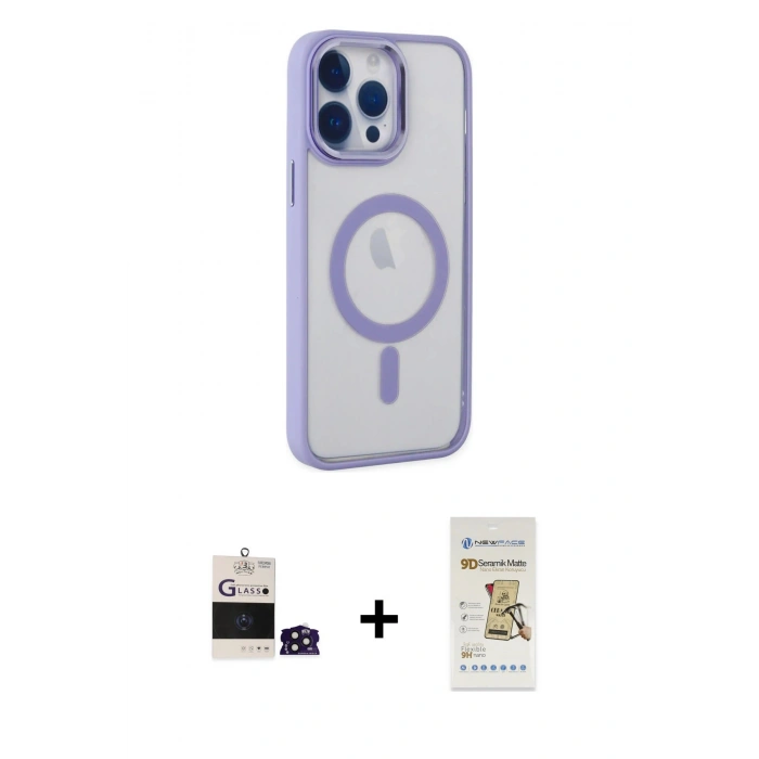 MARSİLYAN™- iPhone 14 Pro Max Kılıf Yankı Işık Özel Seri - Siyah Mat Seramik Nano Ekran Koruyucu + Bilvis Titan Kamera Lens - DNMR