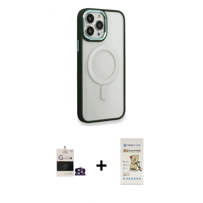 MARSİLYAN™- iPhone 14 Pro Max Kılıf Yankı Işık Özel Seri - Siyah Mat Seramik Nano Ekran Koruyucu + Gümüş Bilvis Titan Kamera Lens