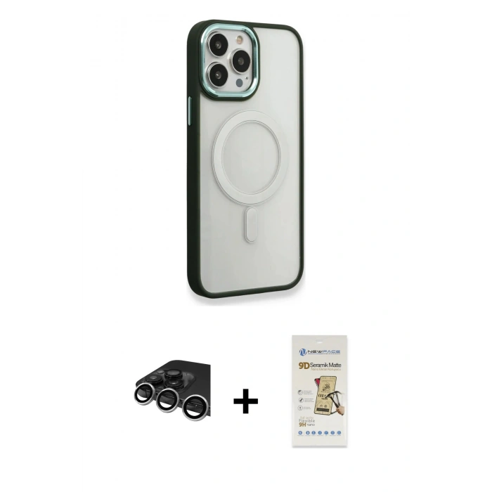 MARSİLYAN™- iPhone 14 Pro Max Kılıf Yankı Işık Özel Seri - Siyah Mat Seramik Nano Ekran Koruyucu + Raze Metal Kamera Lens - GS