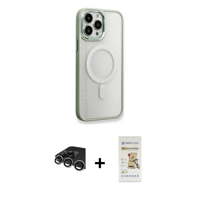 MARSİLYAN™- iPhone 14 Pro Max Kılıf Yankı Işık Özel Seri - Siyah Mat Seramik Nano Ekran Koruyucu + Raze Metal Kamera Lens - GS