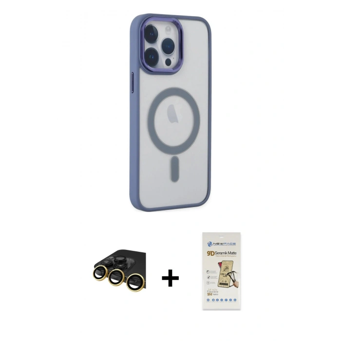 MARSİLYAN™- iPhone 14 Pro Max Kılıf Yankı Işık Özel Seri - Siyah Mat Seramik Nano Ekran Koruyucu + Raze Metal Kamera Lens - GD