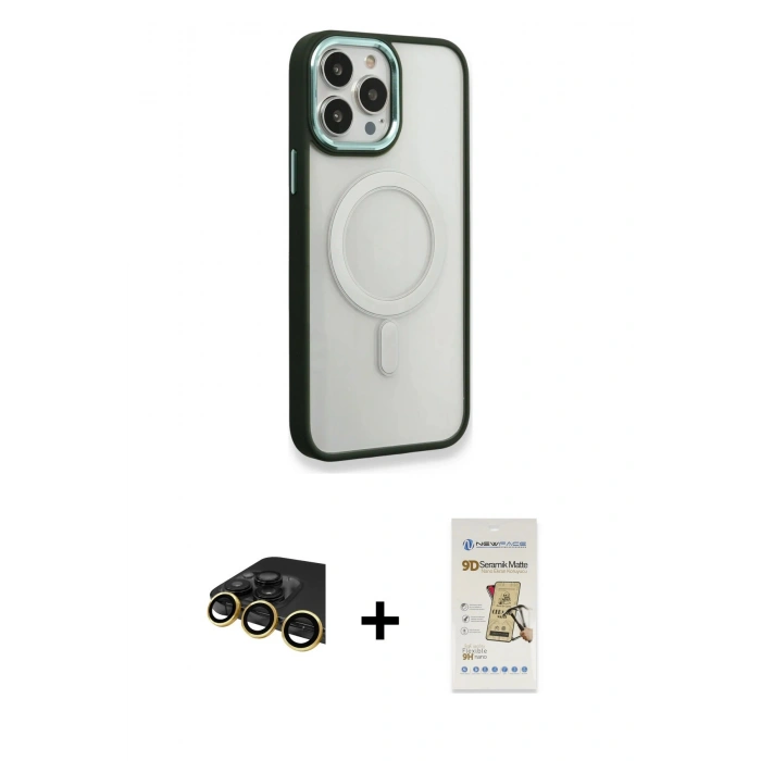 MARSİLYAN™- iPhone 14 Pro Max Kılıf Yankı Işık Özel Seri - Siyah Mat Seramik Nano Ekran Koruyucu + Raze Metal Kamera Lens - GD