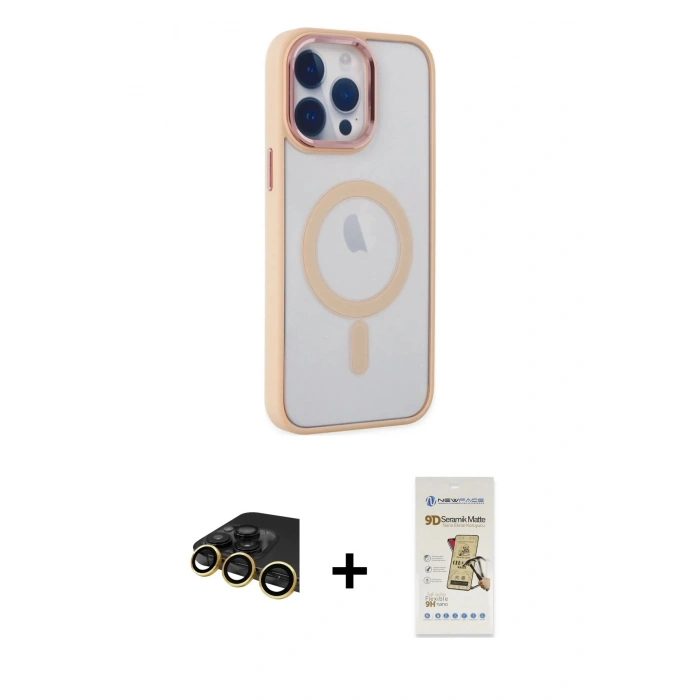 MARSİLYAN™- iPhone 14 Pro Max Kılıf Yankı Işık Özel Seri - Siyah Mat Seramik Nano Ekran Koruyucu + Raze Metal Kamera Lens - GD