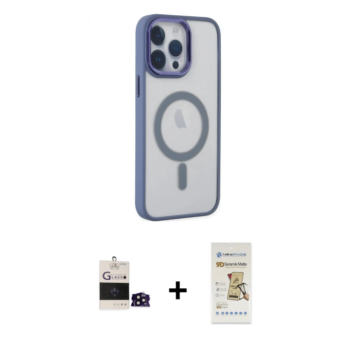MARSİLYAN™- iPhone 14 Pro Max Kılıf Yankı Işık Özel Seri - Siyah Mat Seramik Nano Ekran Koruyucu + Bilvis Titan Kamera Lens - SH