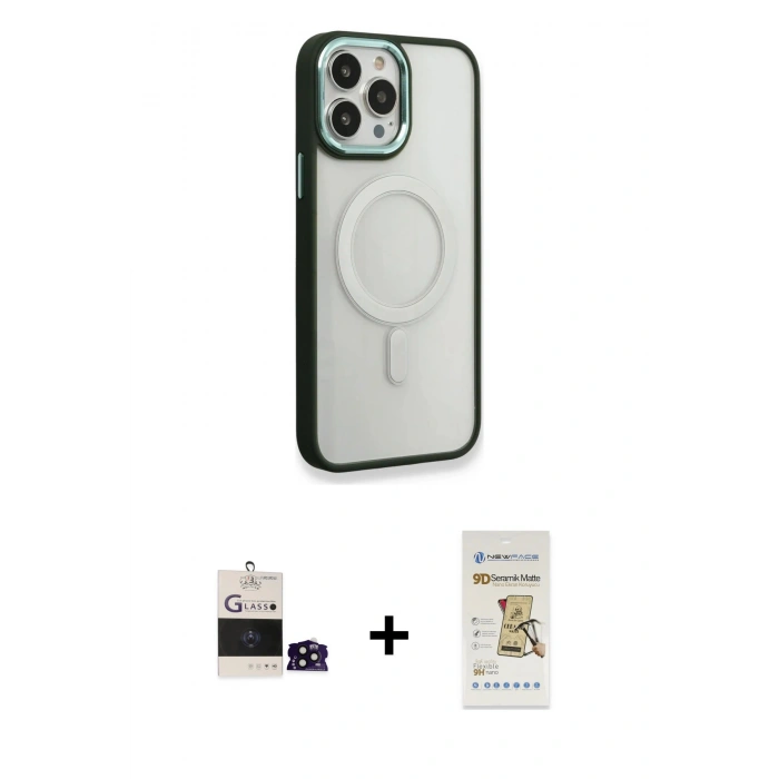 MARSİLYAN™- iPhone 14 Pro Max Kılıf Yankı Işık Özel Seri - Siyah Mat Seramik Nano Ekran Koruyucu + Bilvis Titan Kamera Lens - SH