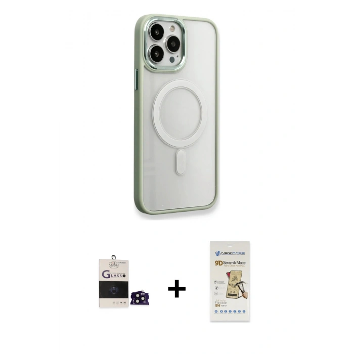 MARSİLYAN™- iPhone 14 Pro Max Kılıf Yankı Işık Özel Seri - Siyah Mat Seramik Nano Ekran Koruyucu + Bilvis Titan Kamera Lens - SH