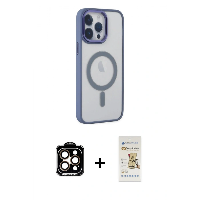 MARSİLYAN™- iPhone 14 Pro Max Kılıf Yankı Işık Özel Seri - Siyah Mat Seramik Nano Ekran Koruyucu + Turuncu PVD Metal Kamera Lens