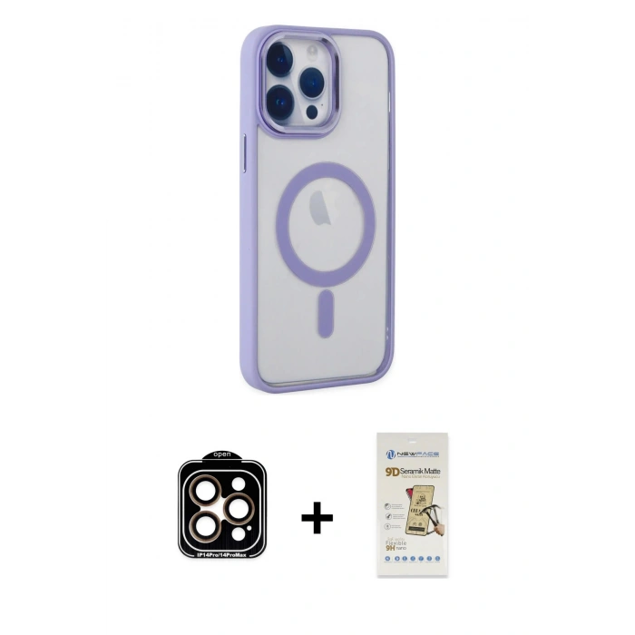 MARSİLYAN™- iPhone 14 Pro Max Kılıf Yankı Işık Özel Seri - Siyah Mat Seramik Nano Ekran Koruyucu + Turuncu PVD Metal Kamera Lens