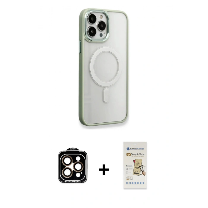 MARSİLYAN™- iPhone 14 Pro Max Kılıf Yankı Işık Özel Seri - Siyah Mat Seramik Nano Ekran Koruyucu + Turuncu PVD Metal Kamera Lens