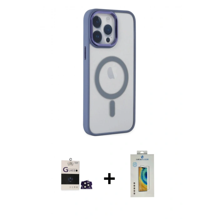 MARSİLYAN™- iPhone 14 Pro Max Kılıf Yankı Işık Özel Seri - Siyah Polymer Nano Ekran Koruyucu + Bilvis Titan Kamera Lens - DNMR