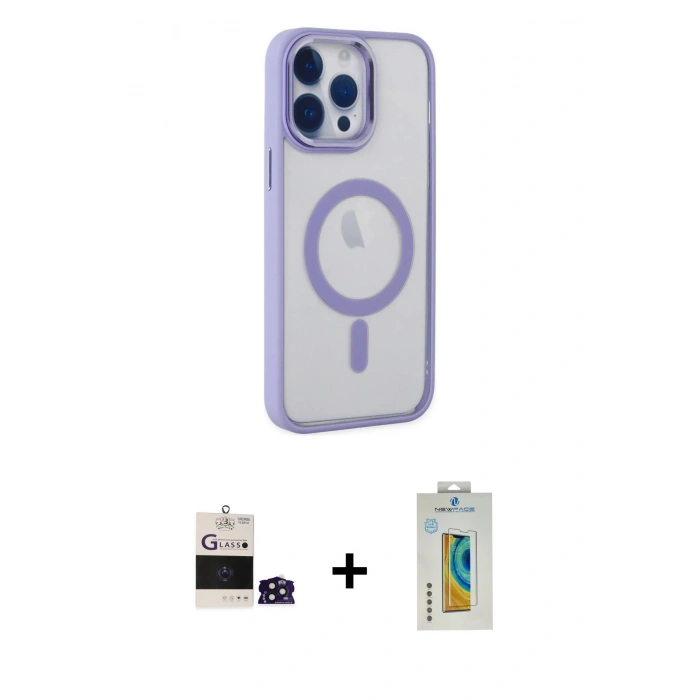MARSİLYAN™- iPhone 14 Pro Max Kılıf Yankı Işık Özel Seri - Siyah Polymer Nano Ekran Koruyucu + Bilvis Titan Kamera Lens - DNMR