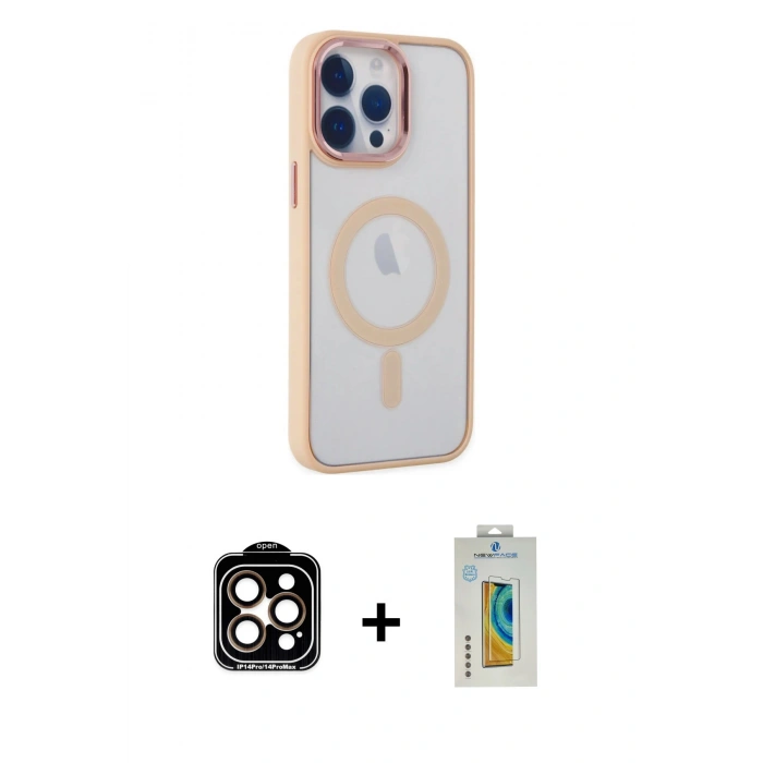 MARSİLYAN™- iPhone 14 Pro Max Kılıf Yankı Işık Özel Seri - Siyah Polymer Nano Ekran Koruyucu + PVD Metal Kamera Lens - TU