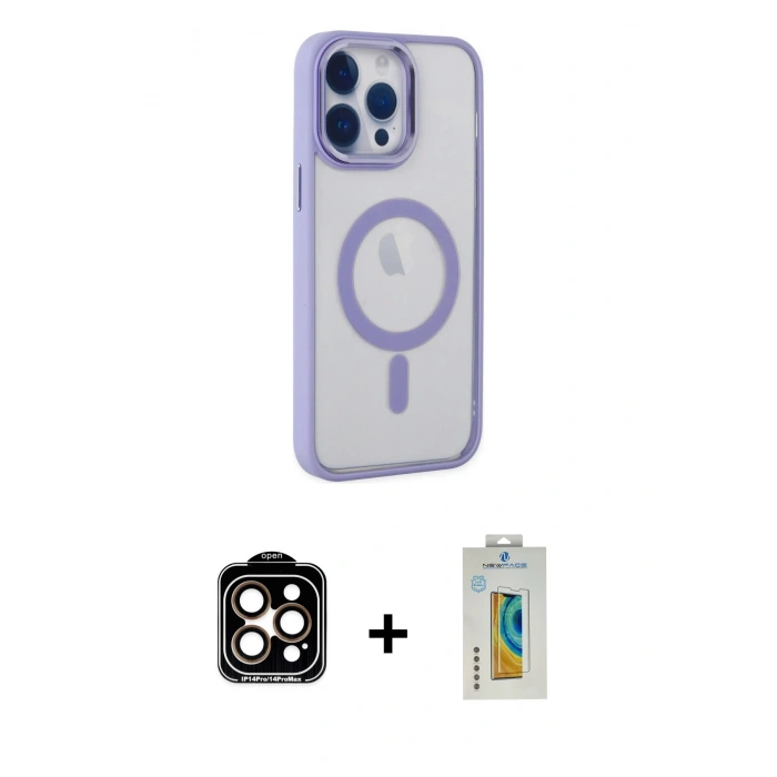 MARSİLYAN™- iPhone 14 Pro Max Kılıf Yankı Işık Özel Seri - Siyah Polymer Nano Ekran Koruyucu + PVD Metal Kamera Lens - TU