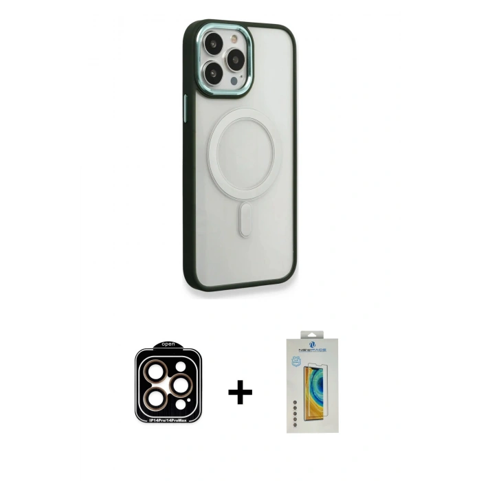 MARSİLYAN™- iPhone 14 Pro Max Kılıf Yankı Işık Özel Seri - Siyah Polymer Nano Ekran Koruyucu + PVD Metal Kamera Lens - TU