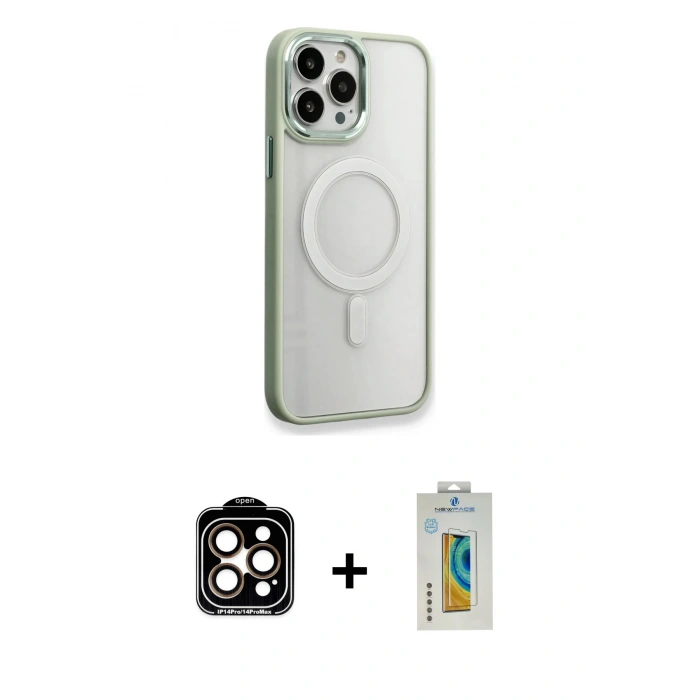 MARSİLYAN™- iPhone 14 Pro Max Kılıf Yankı Işık Özel Seri - Siyah Polymer Nano Ekran Koruyucu + PVD Metal Kamera Lens - TU