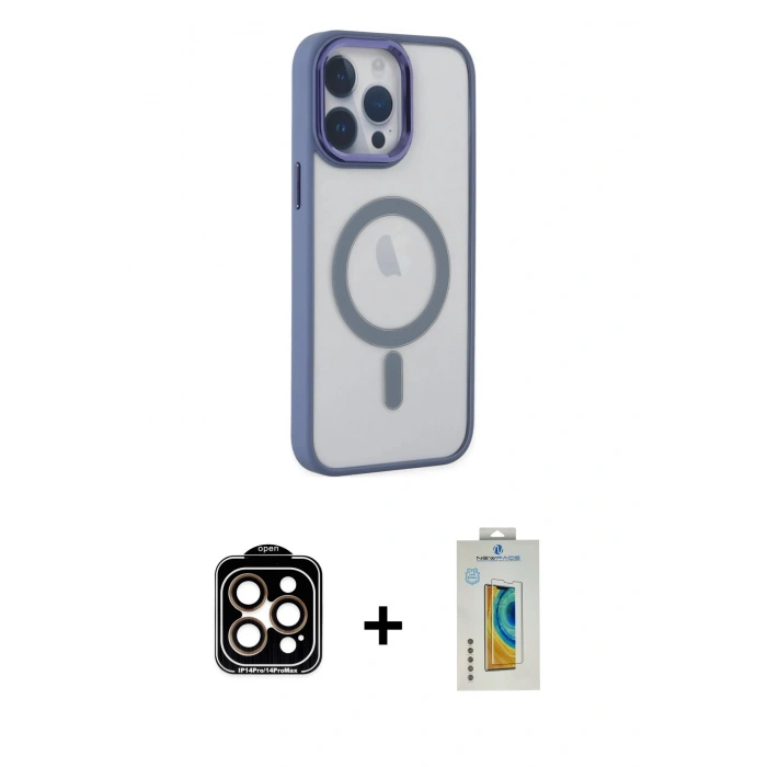 MARSİLYAN™- iPhone 14 Pro Max Kılıf Yankı Işık Özel Seri - Siyah Polymer Nano Ekran Koruyucu + PVD Metal Kamera Lens - TU