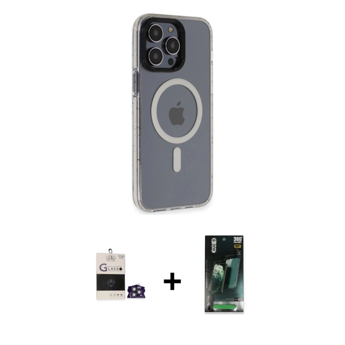 MARSİLYAN™- iPhone 14 Pro Max Kılıf Yankı Işık Prime - Şeffaf 360 Full Body Arka Koruyucu + Bilvis Titan Kamera Lens - GS