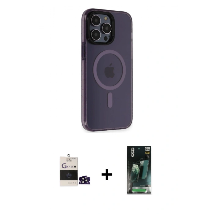 MARSİLYAN™- iPhone 14 Pro Max Kılıf Yankı Işık Prime - Şeffaf 360 Full Body Arka Koruyucu + Bilvis Titan Kamera Lens - SH
