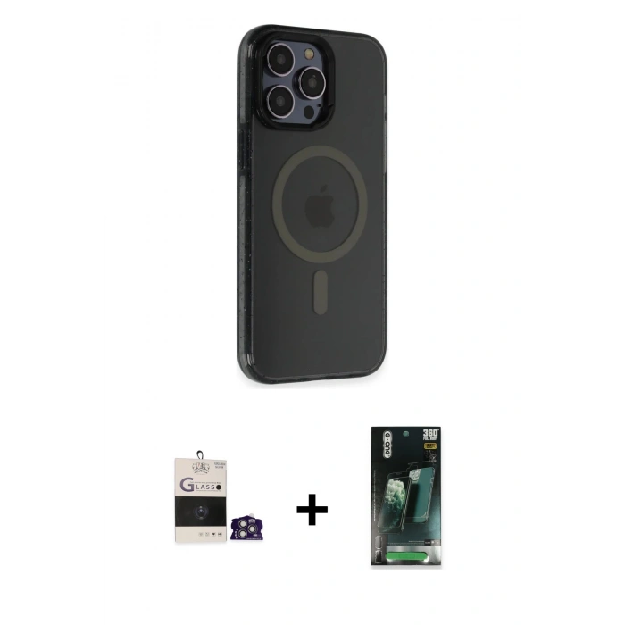 MARSİLYAN™- iPhone 14 Pro Max Kılıf Yankı Işık Prime - Şeffaf 360 Full Body Arka Koruyucu + Bilvis Titan Kamera Lens - GS