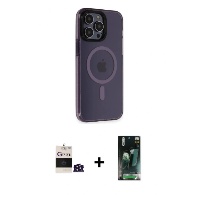 MARSİLYAN™- iPhone 14 Pro Max Kılıf Yankı Işık Prime - Şeffaf 360 Full Body Arka Koruyucu + Bilvis Titan Kamera Lens - DNMR