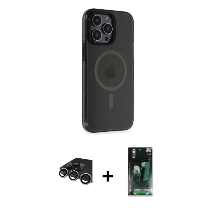 MARSİLYAN™- iPhone 14 Pro Max Kılıf Yankı Işık Prime - Şeffaf 360 Full Body Arka Koruyucu + Raze Metal Kamera Lens - GS