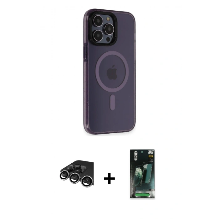 MARSİLYAN™- iPhone 14 Pro Max Kılıf Yankı Işık Prime - Şeffaf 360 Full Body Arka Koruyucu + Raze Metal Kamera Lens - GS