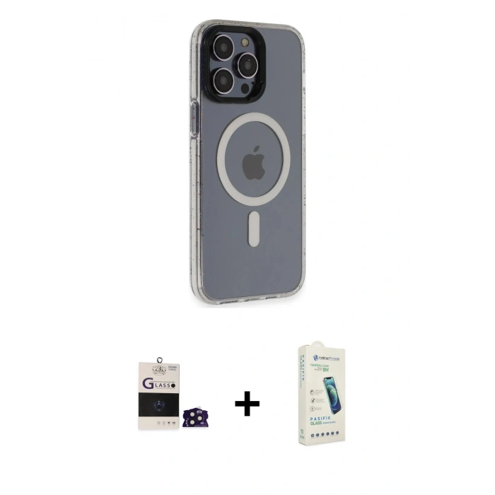 MARSİLYAN™- iPhone 14 Pro Max Kılıf Yankı Işık Prime - Şeffaf Pasifik Cam Ekran Koruyucu + Bilvis Titan Kamera Lens - DNMR