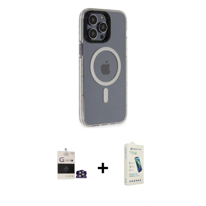 MARSİLYAN™- iPhone 14 Pro Max Kılıf Yankı Işık Prime - Şeffaf Pasifik Cam Ekran Koruyucu + Bilvis Titan Kamera Lens - GS