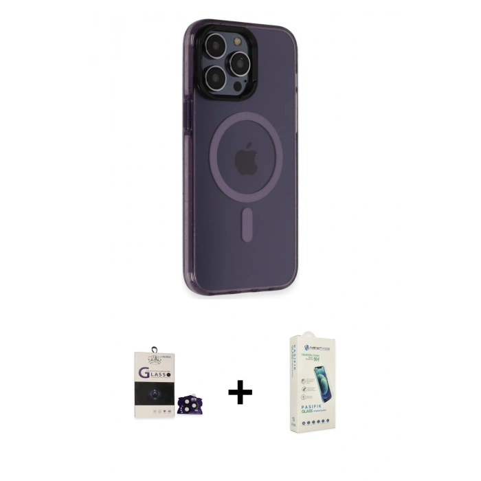 MARSİLYAN™- iPhone 14 Pro Max Kılıf Yankı Işık Prime - Şeffaf Pasifik Cam Ekran Koruyucu + Bilvis Titan Kamera Lens - SH