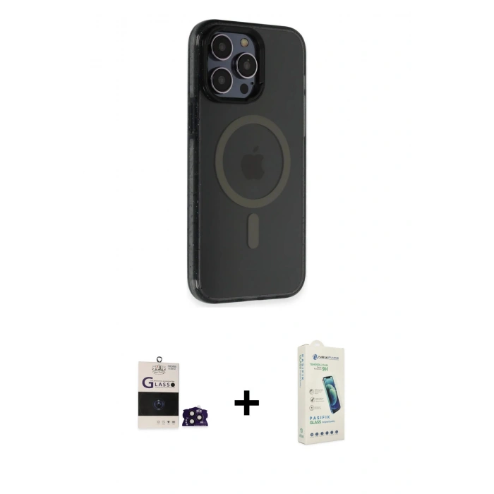 MARSİLYAN™- iPhone 14 Pro Max Kılıf Yankı Işık Prime - Şeffaf Pasifik Cam Ekran Koruyucu + Bilvis Titan Kamera Lens - DNMR